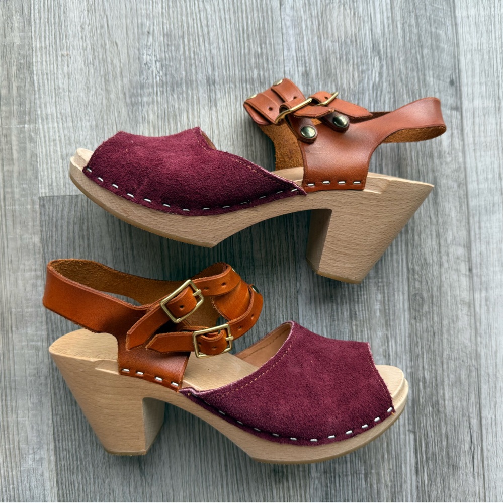 Bean An Ti Women’s Sz 36 / US 6 Wooden Heel / Leather Clog Shoes